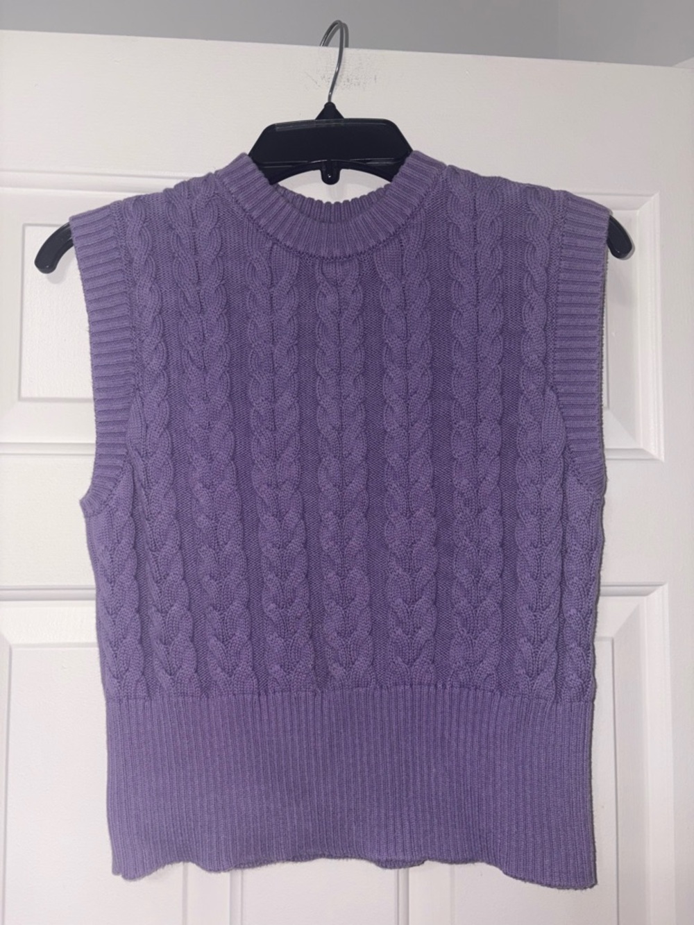 Frank & Oak Lavender Cable Knit Sleeveless Crew Neck Sweater Vest